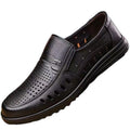 Summer cowhide leather sandals for men - casual, genuine leather, soft sole, perforated, breathable, non-slip, hollow-out design - perfect for middle-aged and elderly dads