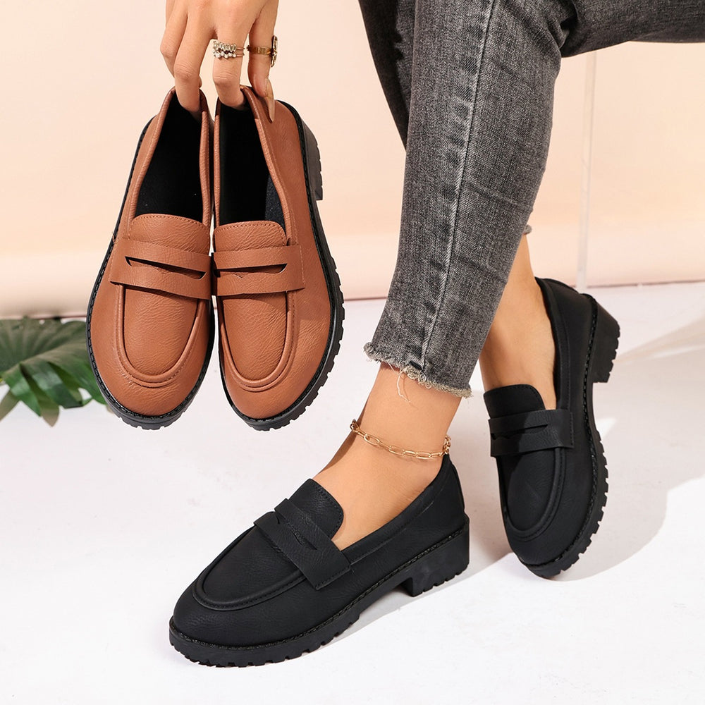 plus sizethick sole british style small leather shoes for women spring & fallnew arrival thick heel flatsthick soleplus sizeeasiest for match loafers