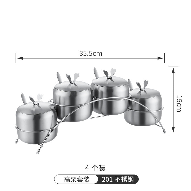 304 stainless steel spice jar set - rotating kitchen condiment organizer for home use - includes sugar, pepper, and seasoning containers