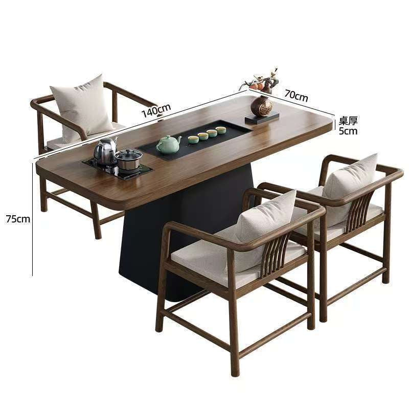 Modern minimalist small apartment balcony solid wood tea table and chair set with integrated tea tray and kettle - 2024 new arrival