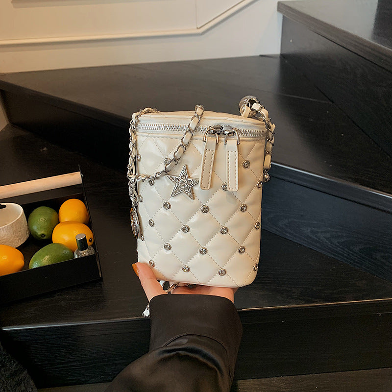 Mobile phone small bag women's 2025 new fashion bright diamond box bag summer simple and versatile foreign style chain messenger bag