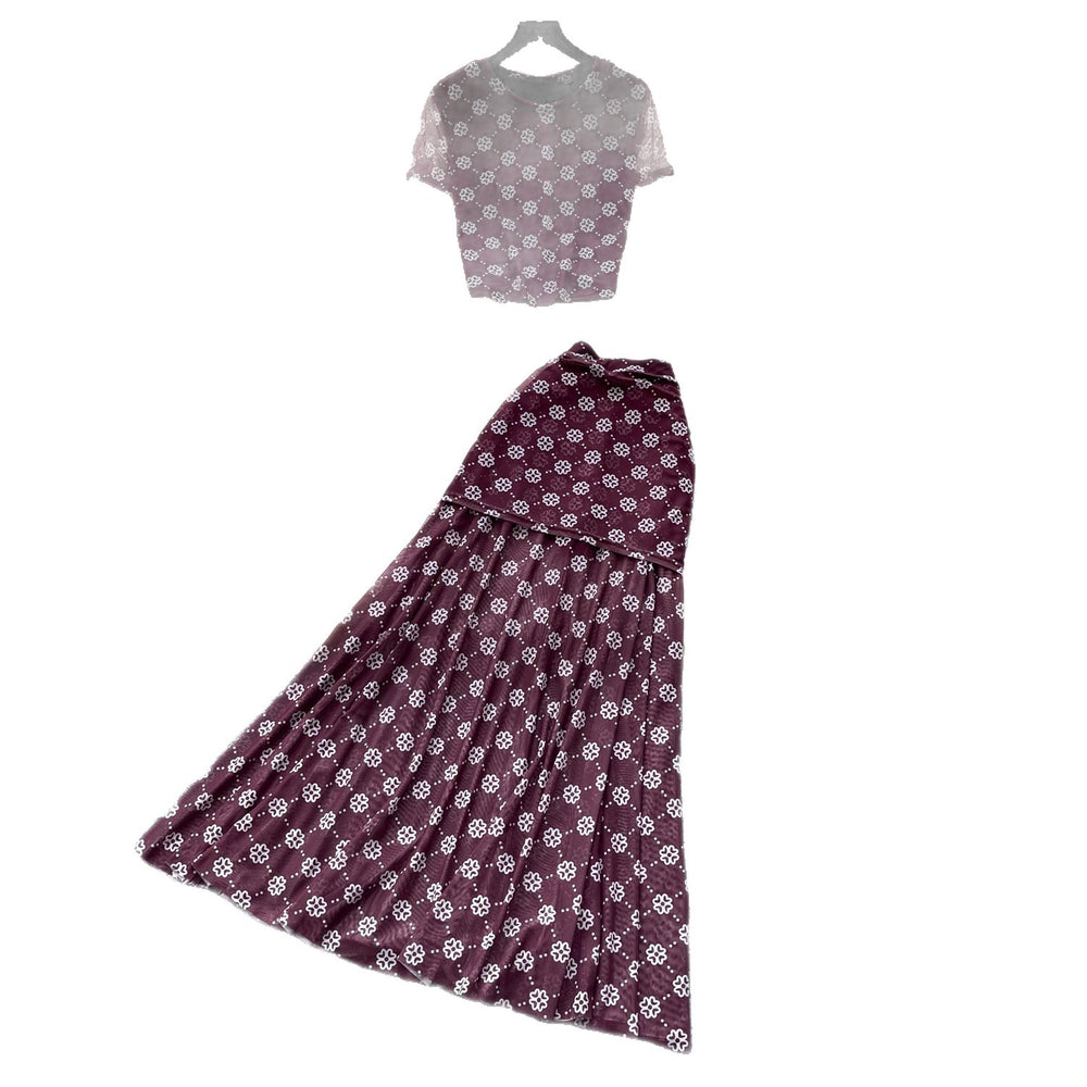 Korean style commute chic red polka dot two-piece set: women's summer short-sleeve top & high-waisted pleated skirt - slimming and elegant outfit