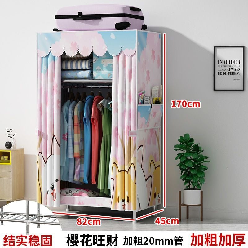 Simple fabric wardrobe rental house steel pipe thickened wardrobe for home bedroom dormitory storage cabinet