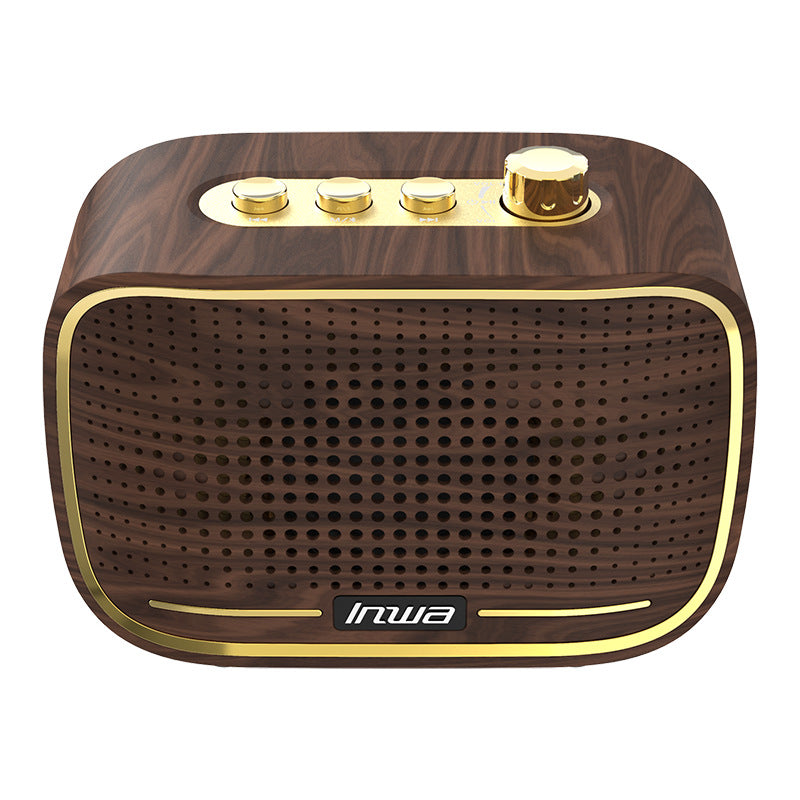 Inwa retro series mini retro speaker - desktop bluetooth speaker with premium hydrographic wood grain electroplating finish