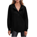 cross-border women's fashion casual solid color crew neck button-down long sleeve top hoodless sweatshirt