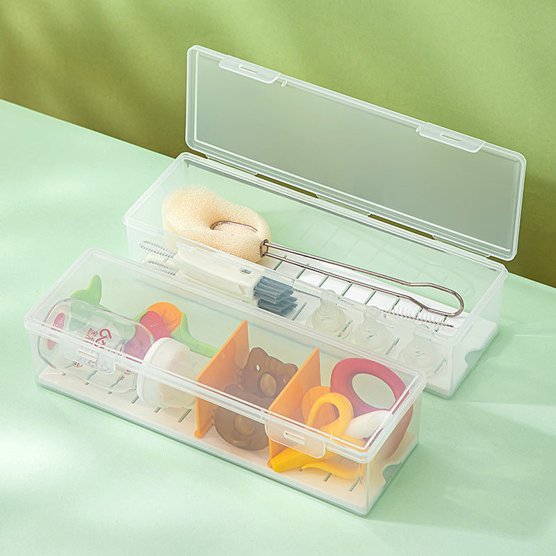 Plastic bottle pacifier grid storage box with lid dustproof desktop transparent molar stick baby toothpaste storage box