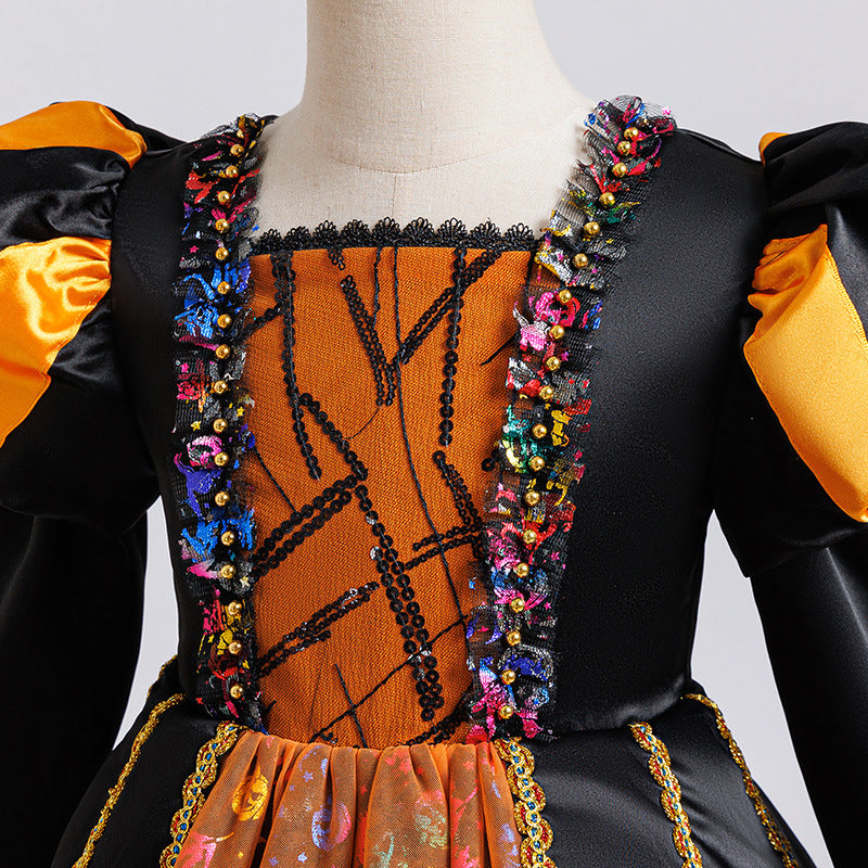 European and american style cross-border boutique: girls' dark academia halloween queen costume dress