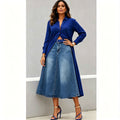 European and american style women's casual denim midi skirt - new  cross-border fashion, street style, washed high-waisted long skirt