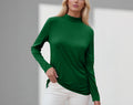 cross-border new women's long-sleeve t-shirt: everyday casual, mid-neck, solid color top, base layer - in stock
