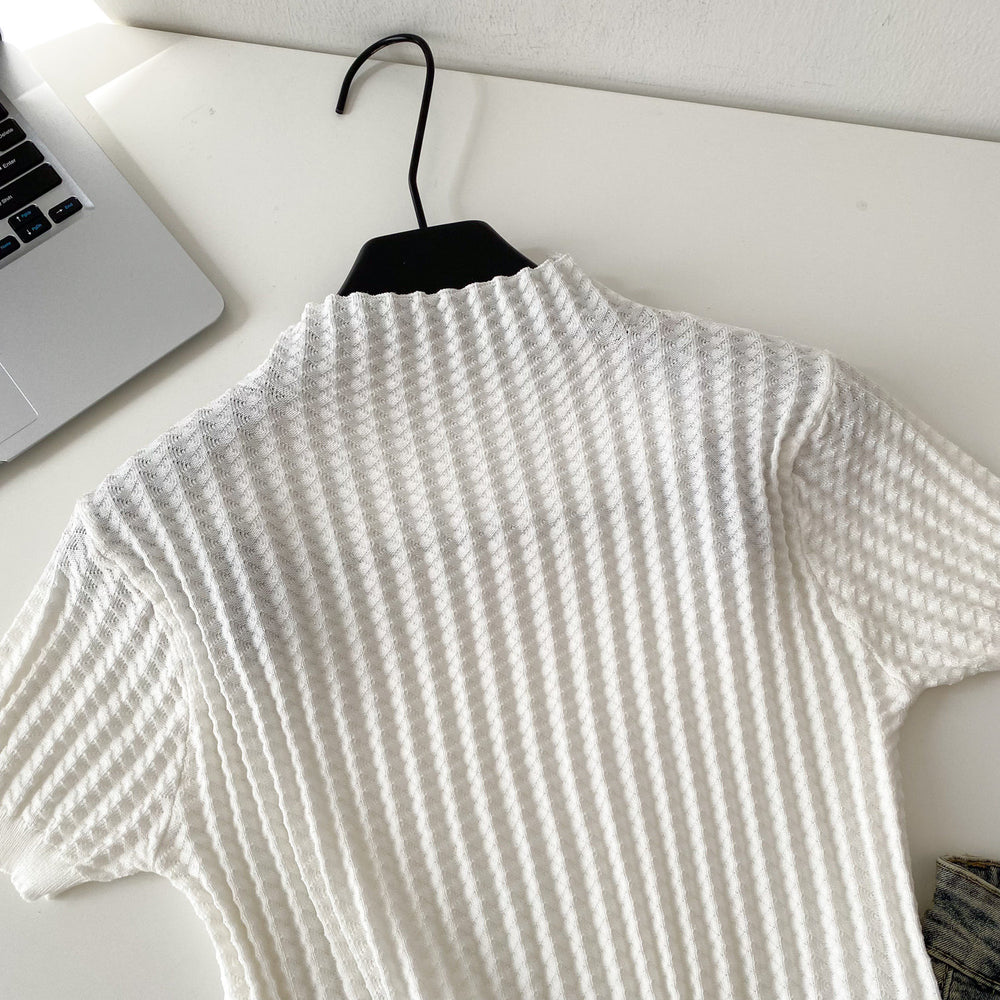 Retrowork clothing style half turtleneck knitting short-sleeved cardigan women's summer age-reducing silmslimming lookeasiest for matchsweatertops