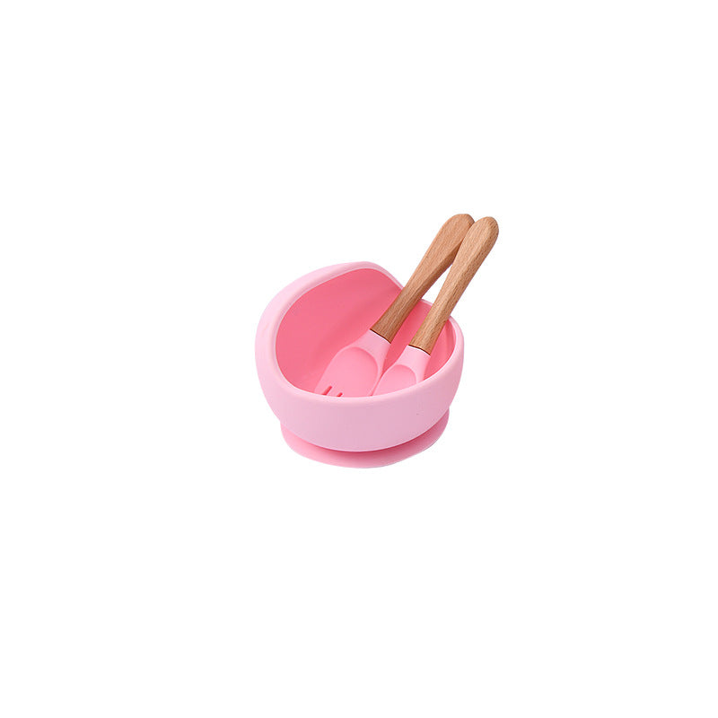 Food grade silicone tableware bowl Suction cup type baby bowl Supplementary food learning to eat Solid color silicone set Baby feeding bowl