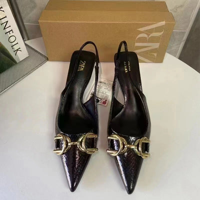2024 summer women's pointed-toe decorated open-back high heel sandals, closed-toe pumps, low-cut casual stiletto mules