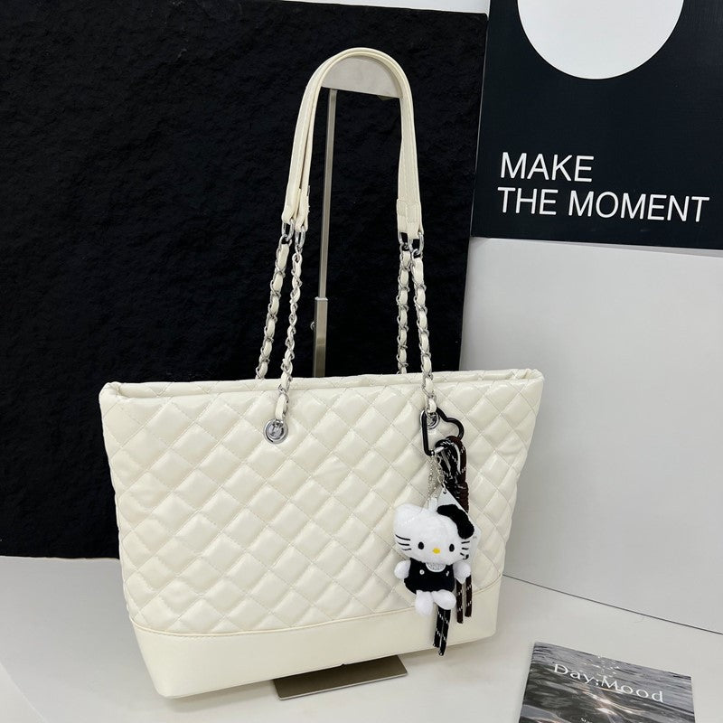 Large capacity retro diamond quilted chain women's bag autumn/winter solid color commuter tote cross-border new small chanel-style shoulder bag