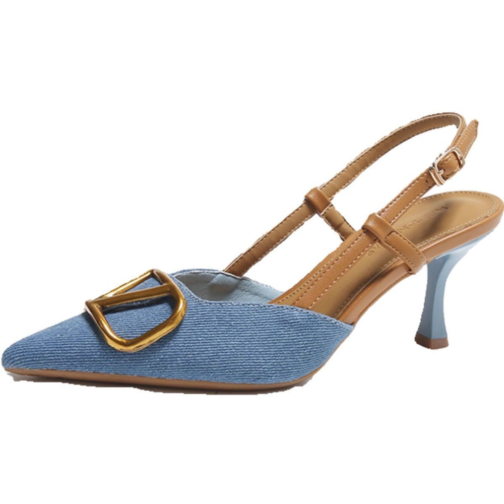 Korean style high-end elegant pointed-toe stiletto heel pumps - new spring/autumn collection, stunning and versatile denim high-heeled sandals