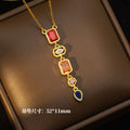 [titanium steel] fashion cross-border popular elegant square color zirconium necklace high-end personalized real zircon sweater chain jewelry