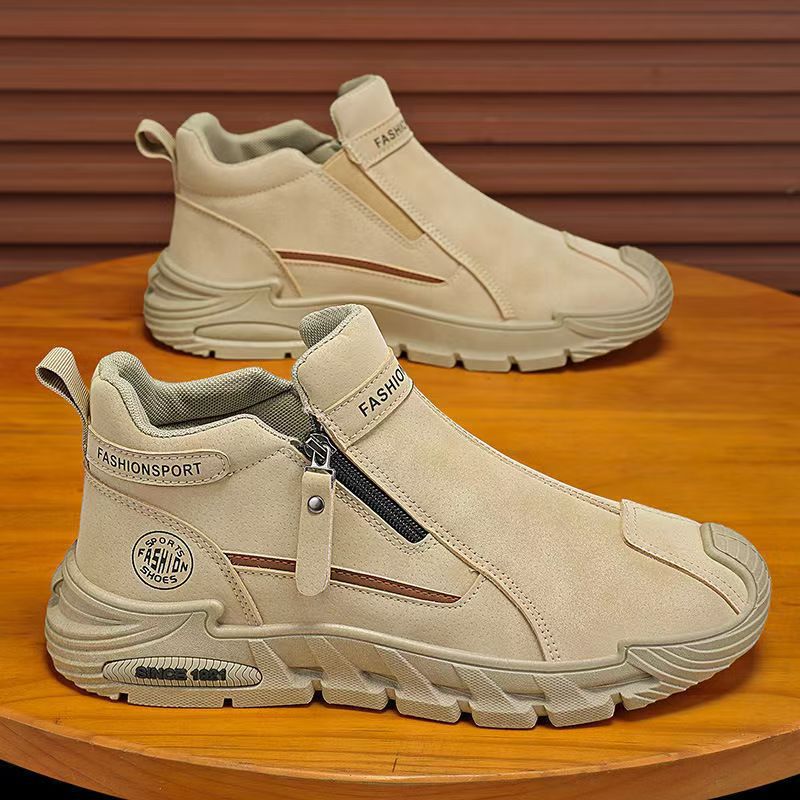 2025 autumn new trendy men's shoes zipper slip-on non-slip thick sole outdoor work boots martin style fashion shoes