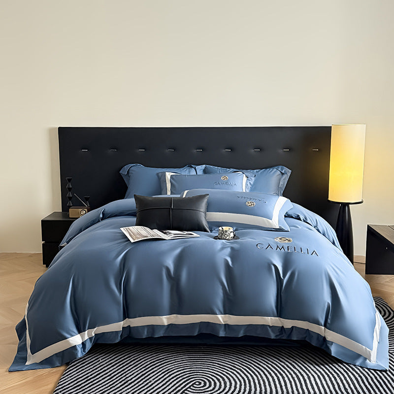 Solid color four-piece cotton light luxury high-end pure cotton quilt cover bed sheet villa model room master bedroom bedding