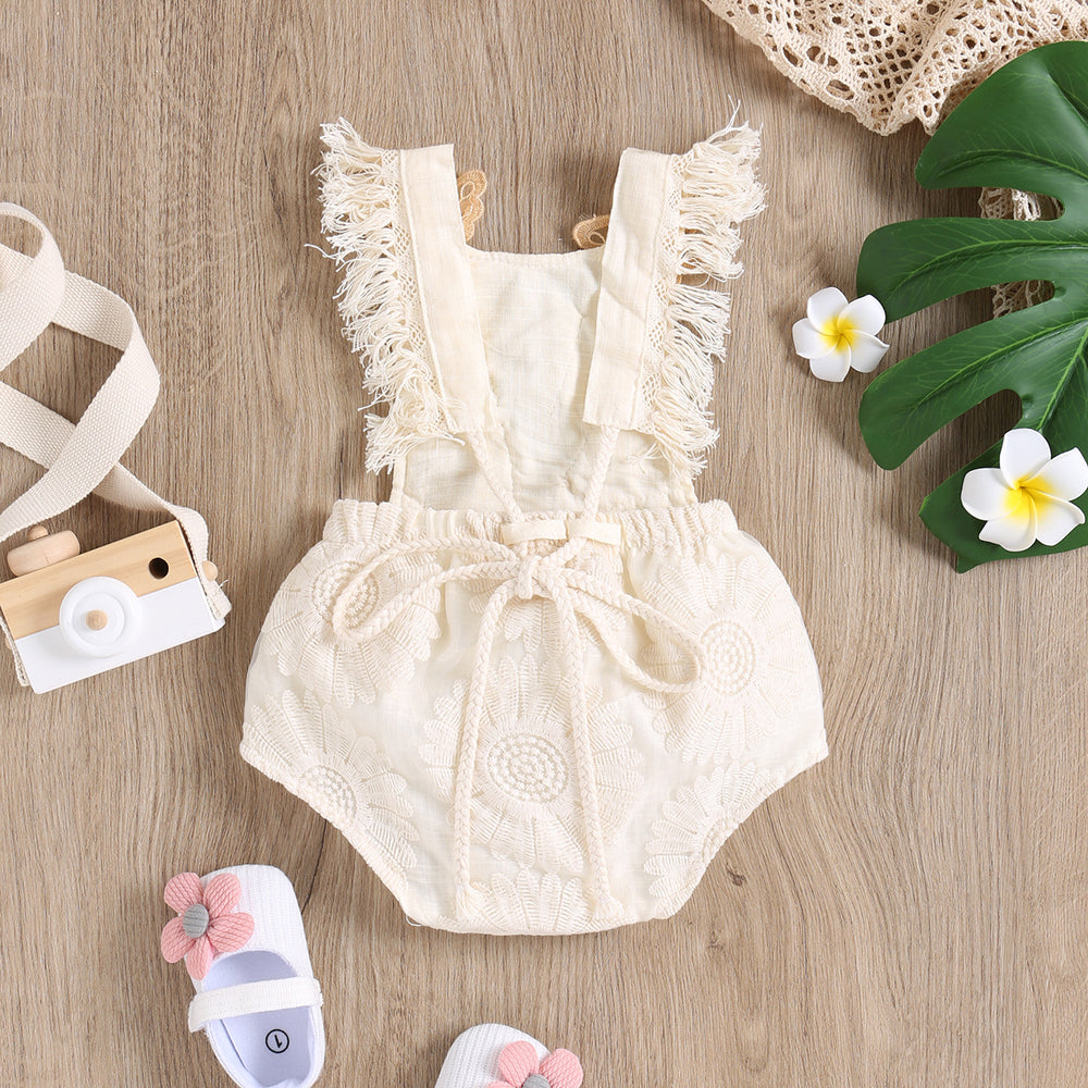 Wholesale european and american style cross-border new children's clothing short climbing lace mesh lace embroidered beaded pearl climbing jumpsuit