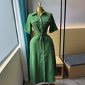 European and american cross-border women's fashion:  summer new arrival - elegant commute single-breasted lapel tie-waist shirt dress