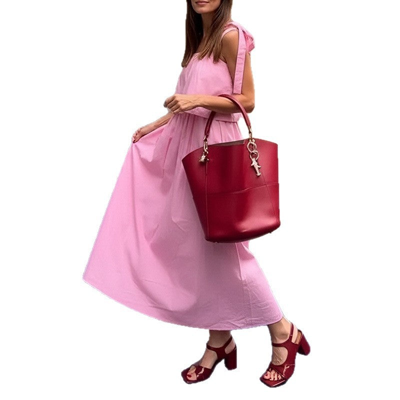 european and american export women's clothing: new cross-border summer dresses for women - fashionable, sweet, slim-fit solid color dresses