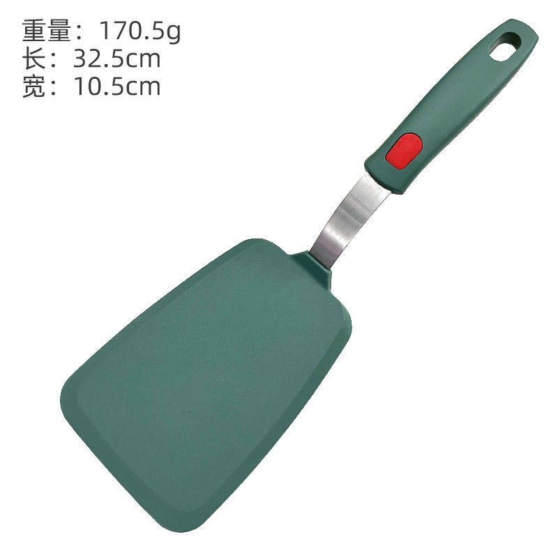Dark green silicone kitchenware stainless steel handle frying spatula leak spatula kitchen utensils cooking spatula silicone frying pan spatula