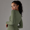 New arrival cross-border seamless pure color dotted stripes t-shirt high elastic low collar abdominal shaping yoga wear long sleevestops women