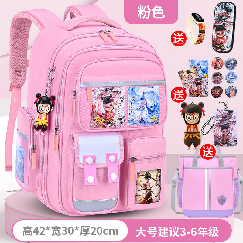 New nezha backpack for elementary school students, grades 1-6, lightweight, spine-protecting, load-reducing, large capacity for boys and girls