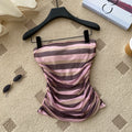 Sexystripeswork clothing style tube top women's summer pleated waist slim slimming lookshorttopshot girl style