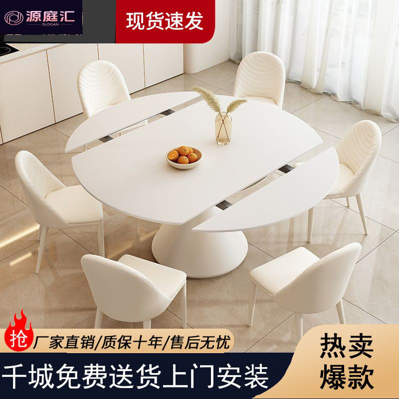 Rock slab dining table round modern living room dining table round rotating telescopic rock slab dining table