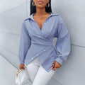 European and american cross-border  hot-selling new spring/summer fashionable sexy versatile striped long-sleeved women's shirt