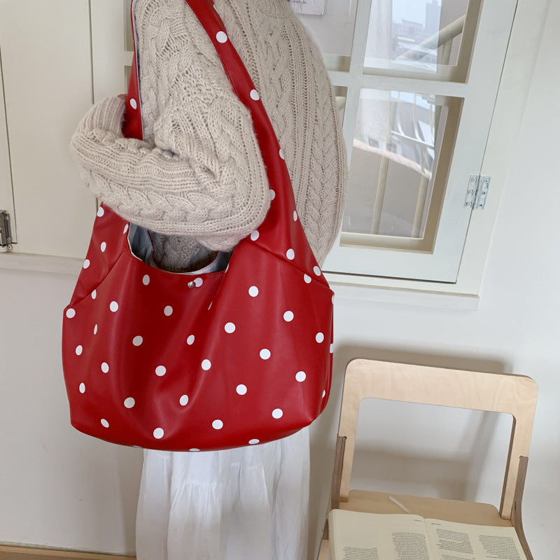 2025 new korean style ins polka dot shoulder bag - large capacity, fashionable, minimalist, versatile crossbody bag for commuting women