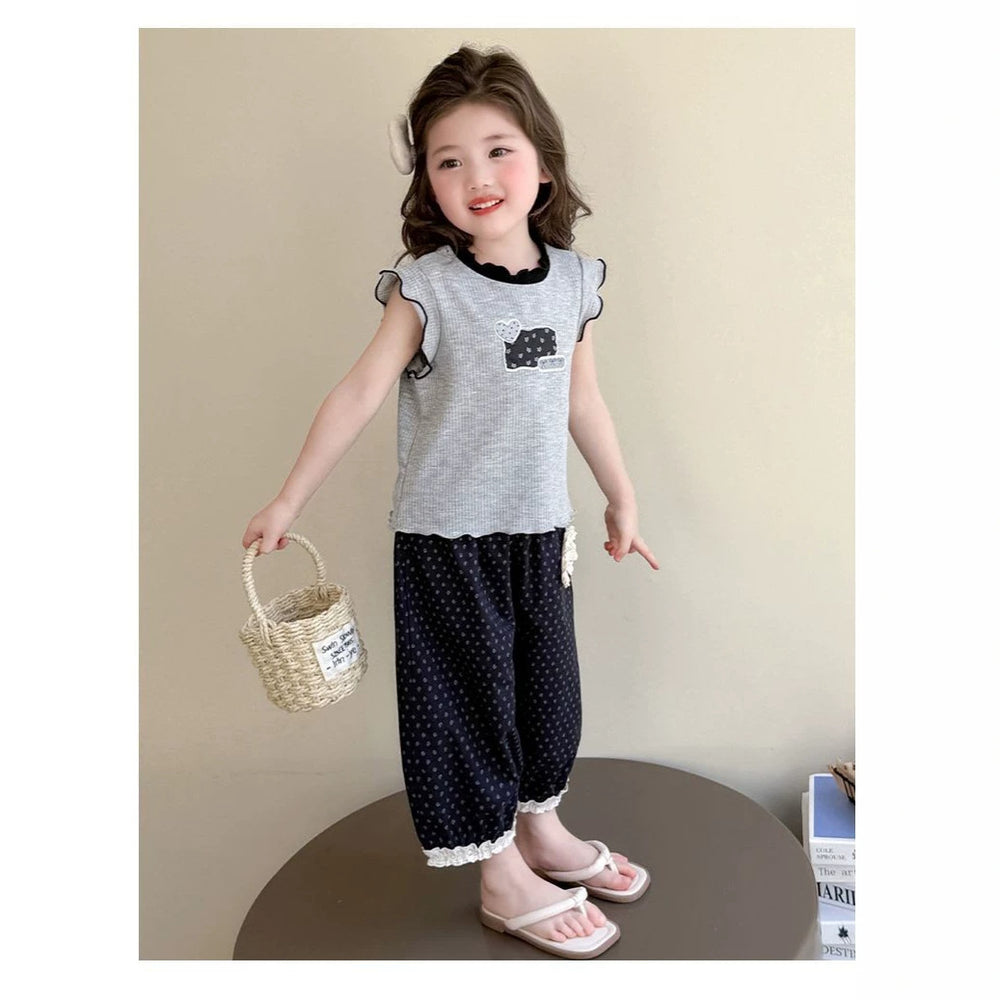 Girls' summer outfit set: new korean style sleeveless polka dot pants and tank top for kids