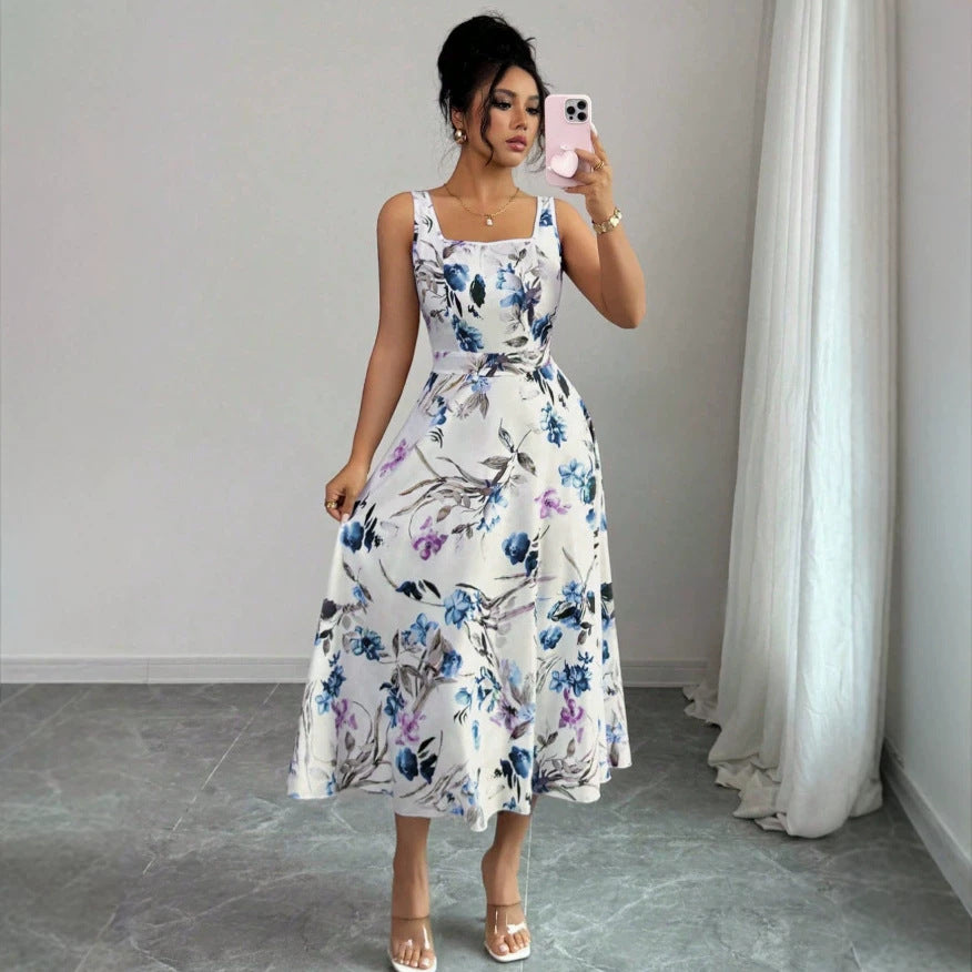 european and american cross-border  summer new women's camisole print dress