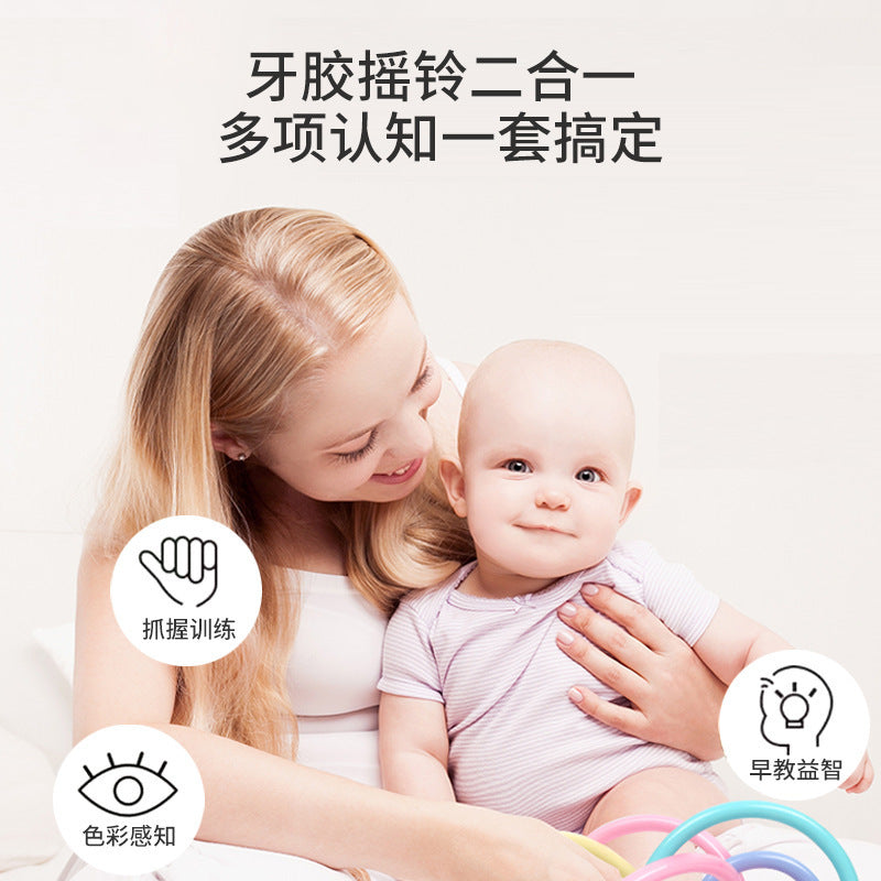 Cross-border  export baby hand rattle toy can bite tooth glue grinding teeth 0-1 year old early education puzzle hand ball