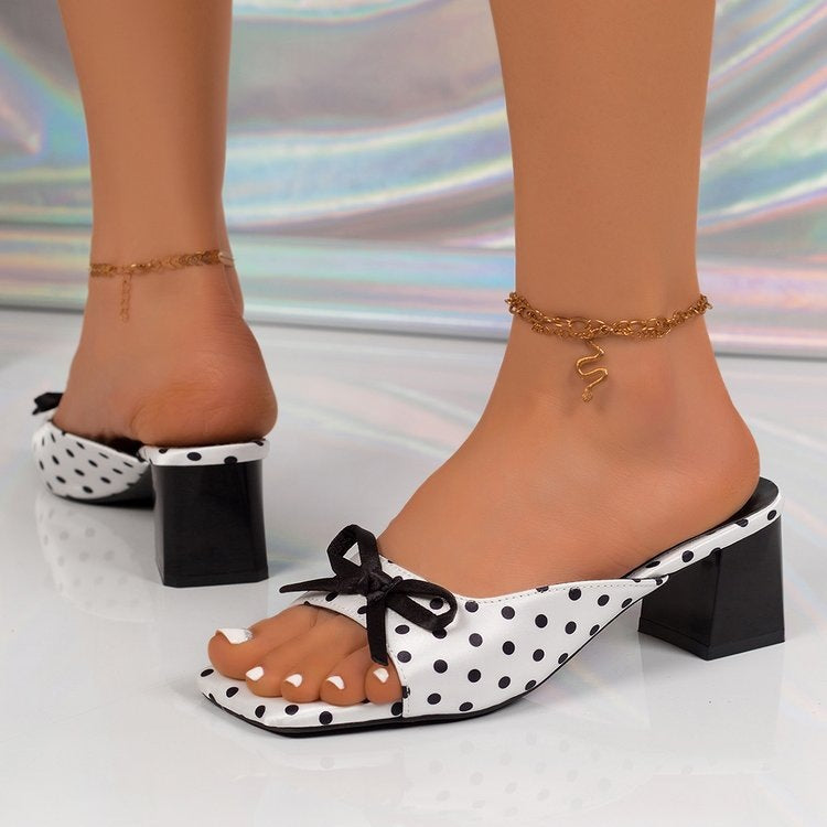 Women's chunky heel sandals with bow detail - new 2026 summer collection for cross-border e-commerce