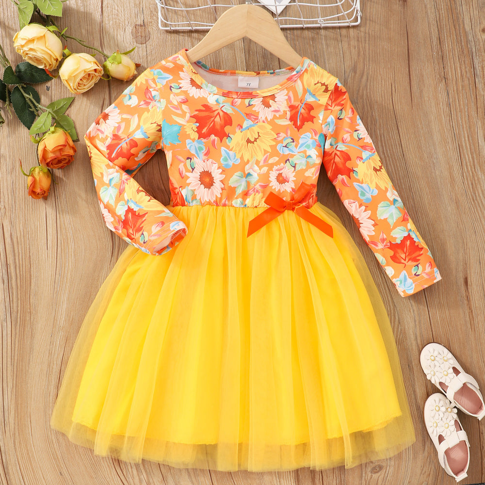Children's long sleeves double layer mesh dress