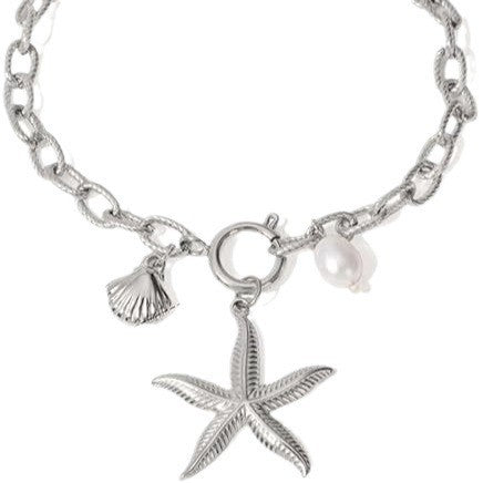 18k gold stainless steel starfish, shell, and seashell bracelet - 2025 european and american summer new ocean series titanium steel bracelet