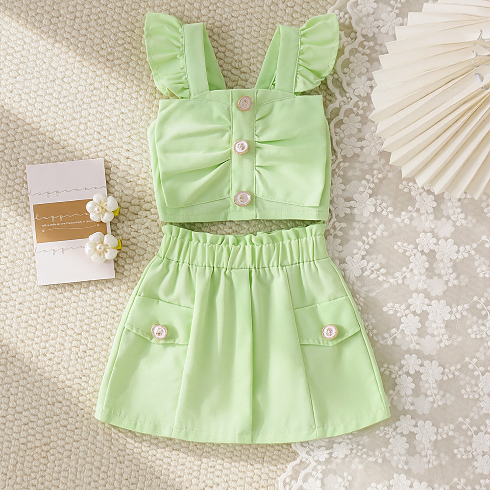Kids clothing cross-border exclusive for european and american girls new arrival children's green flying sleeve vest + shorts children's clothing