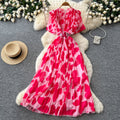 French riviera style butterfly print dress - women's summer korean v-neck slimming a-line maxi dress - elegant & commute-friendly