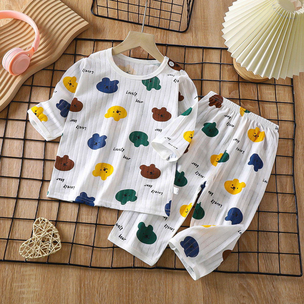 new children's pure cotton pajama set - summer long sleeve sleepwear, lightweight air conditioning suit for boys and girls