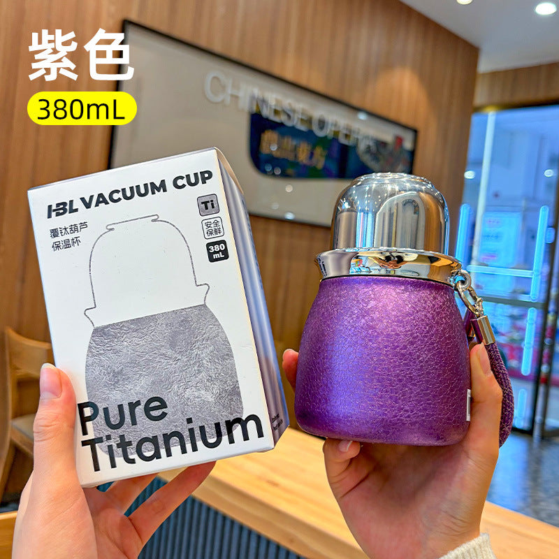 New titanium-coated gourd mug - stylish, pocket-sized insulated tumbler with carry strap for outdoor use - perfect for both men and women