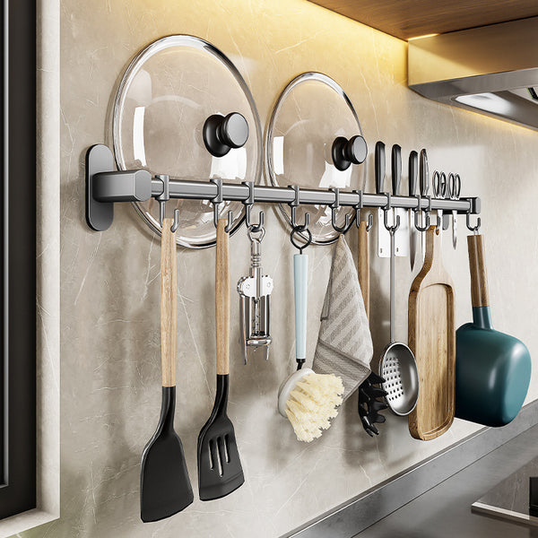Kitchen hook No punching hanging rod Kitchen rack gun Grey spatula Spoon hanger Wall-mounted storage row hook