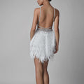 Ins fall/winter new european and american style export  spaghetti strap v-neck feather dress sexy women's party evening gown