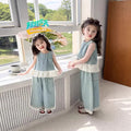 【dropshipping】girls' summer denim outfit  new style sleeveless trendy two-piece set for little girls