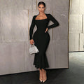 Independent station cross-border fashion women's clothing queen style square neck dress spring and summer new arrivalhigh waist hip-covering design long skirt