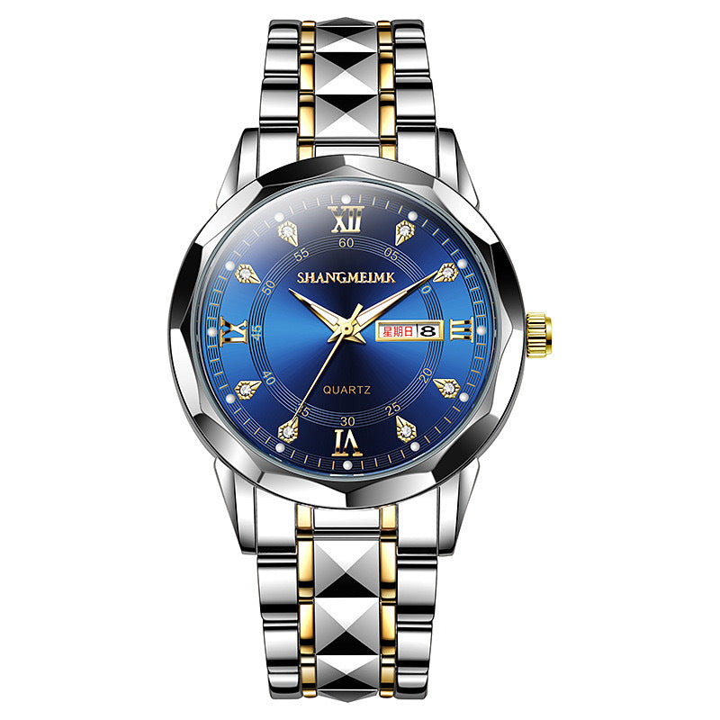 2025 men's watch - cross-border, luminous, waterproof, dual calendar, stainless steel band, quartz movement - wholesale for cross-border e-commerce