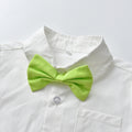 Boys' autumn outfit set - new foreign trade style, korean fashion for mid-to-large children, cotton white shirt & neon green overalls, trendy kids' clothing