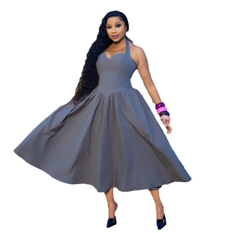 European and american women's clothing  autumn new arrival elegant halter neck high-end chic high-waisted slimming a-line maxi dress