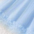 Girls' elsa princess sequin lapel short sleeve mesh dress summer kids ribbed frozen party dress