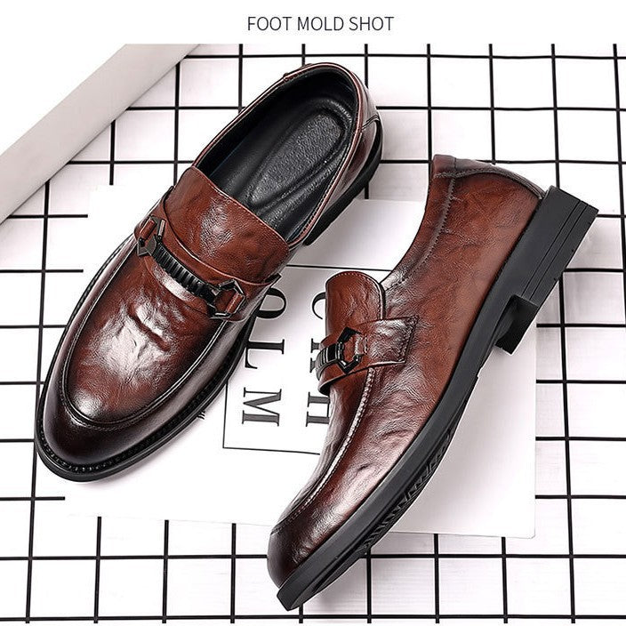 Leather shoes men's business formal wear casualmenautumnew arrival british cross-border live broadcast work k-style slip-on trendy leather shoes